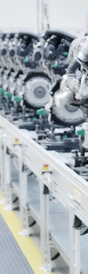 Engines on an assembly line