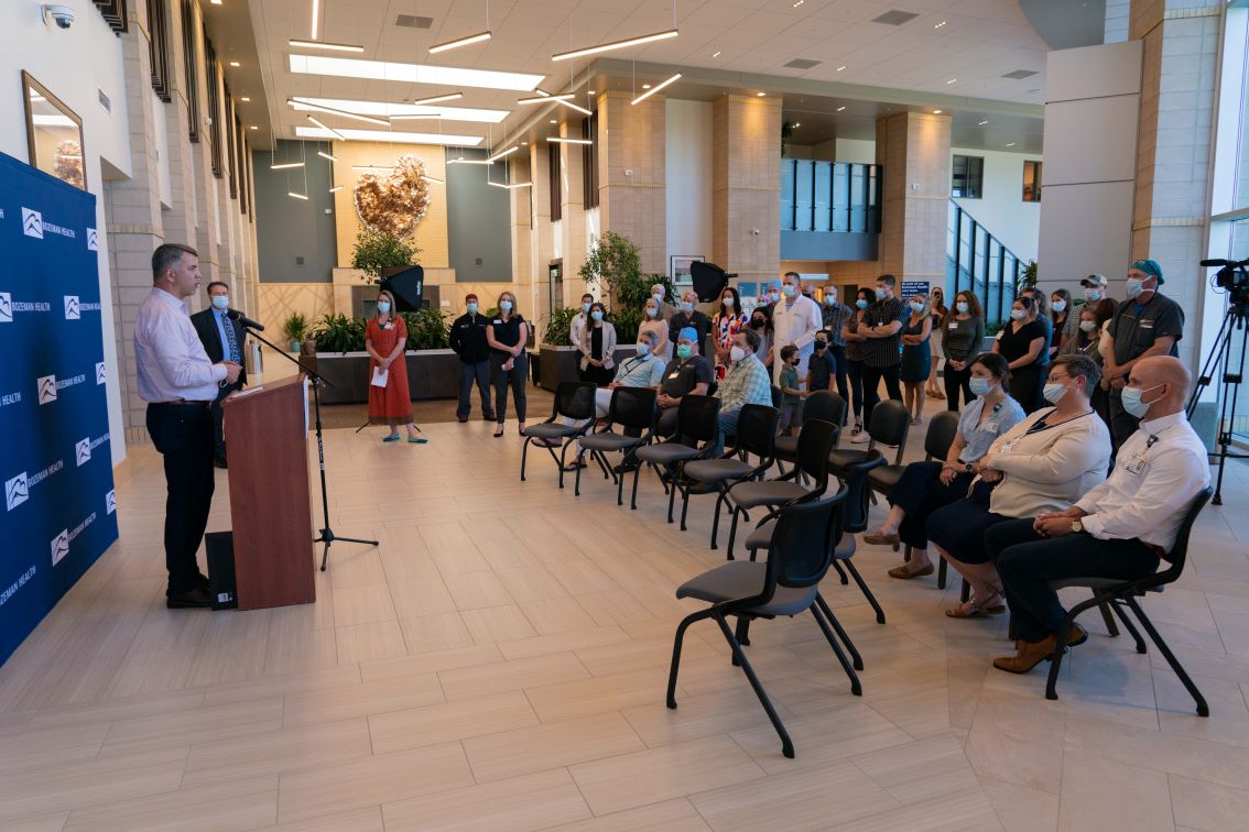 John Hill, President and CEO of Bozeman Health, spoke to an audience of staff and community members at the presentation ceremony on June 16, 2022. Hill shared remarks on the organization's journey with DNV, and on the impressive work the Spine + Joint Center has done to ensure patient safety and quality of care at Bozeman Health. 