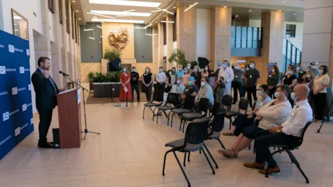 Kelly Proctor, President of DNV Healthcare USA Inc., presents Orthopaedic Center of Excellence Designation to Bozeman Health